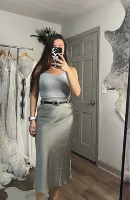 Sage Satin Skirt